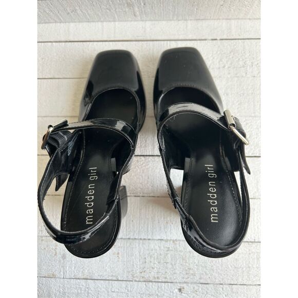 Madden Girl Black Patent Platform Mary Jane Slingback Heels 7.5M Square Toe Y2K - Picture 4 of 11